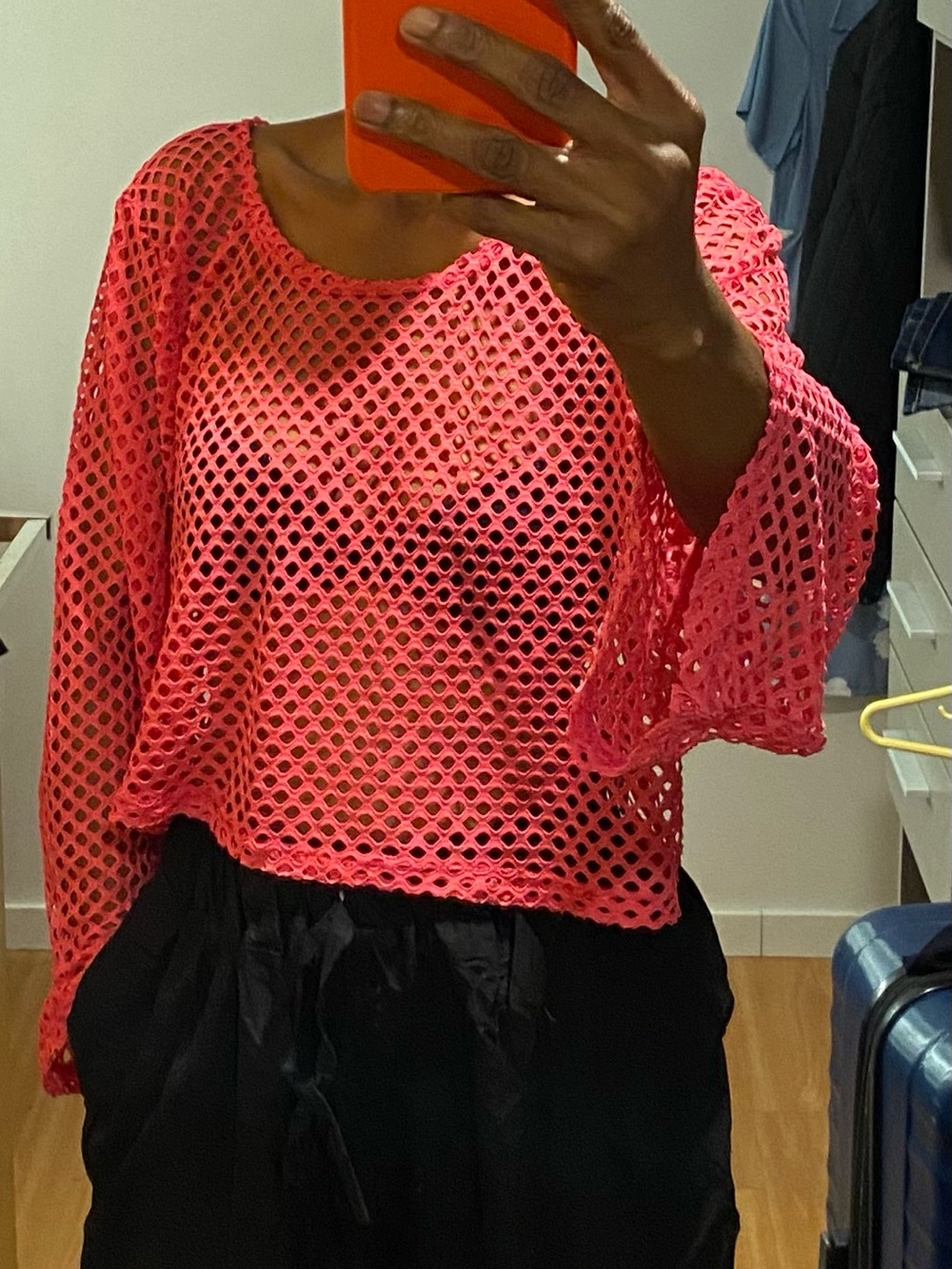 Bright Pink Crochet Net Top